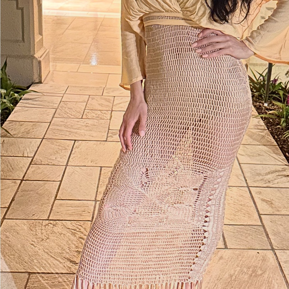 Elegant Beige Crochet Skirt